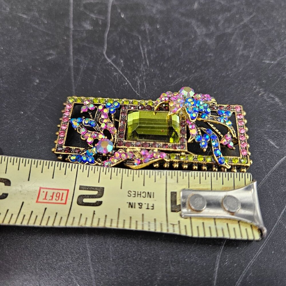 Monet Rectangle Lapel Pin Brooch Pendant Rhinestones Gold Plated Jewelry 2.25" - Picture 8 of 10